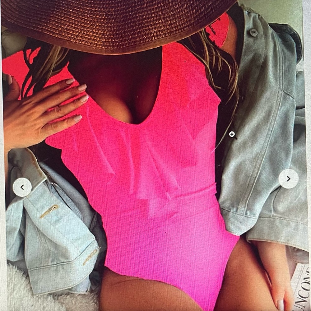 Solid ruffle trim one piece swimsuit